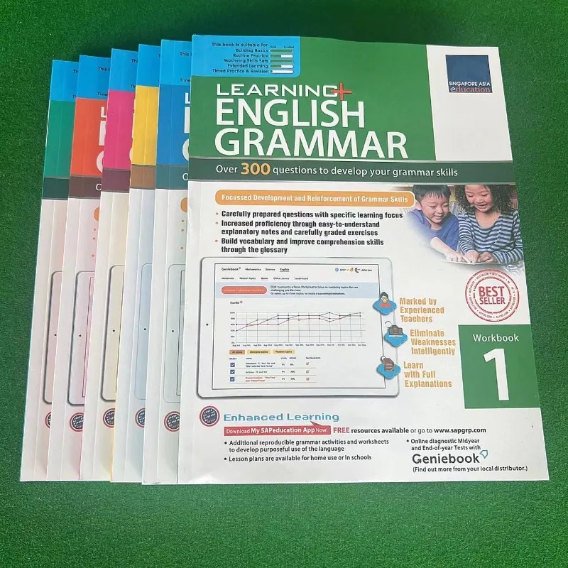 6-libri-set-imparare-l'inglese-grammatica-di-singapore-1-6-grado-sap-quaderno-di-esercizi-geniebook-scuola-primaria-8-12-anni-compiti-a-casa-per-studenti