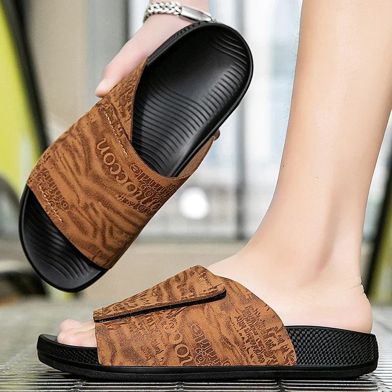 الرجال الفيلكرو وسادة هوائية شخصية جميع النعال كلمة واحدة غير رسمية 2025 الربيع والصيف الاتجاه ملابس عصرية النعال فائقة النعومة