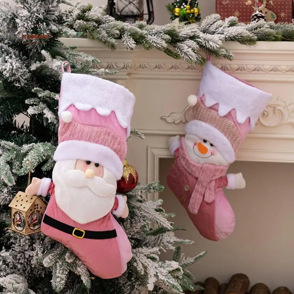 

Candy Bag Hanging Christmas Stocking Santa Large Size Christmas Gift Sock Pink Xmas Tree Ornaments Gift Bag Navidad