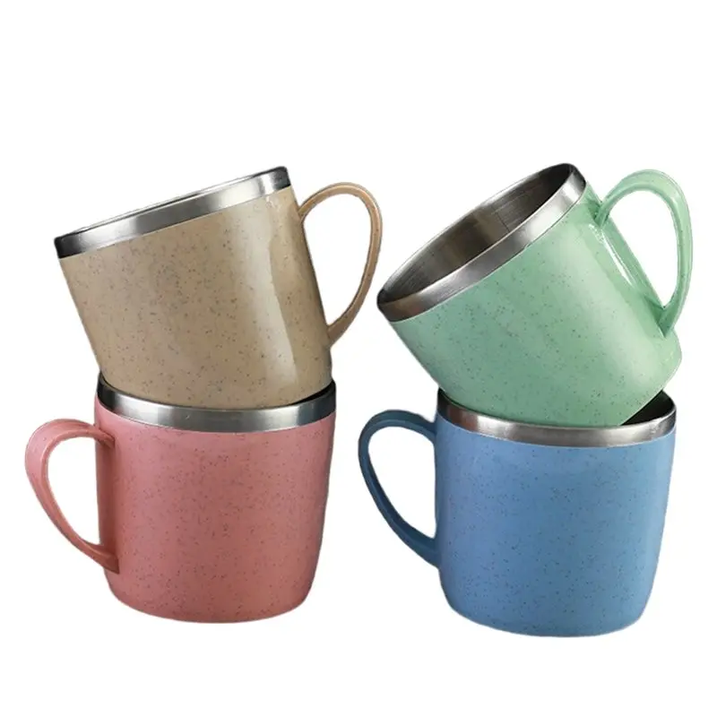 

【OFF-SHELF】Coffee Milk Mug Drinks Water Cup Double Layer Anti-Scalding Stainless Steel Cups Plastic Handle For Home Office Tumbl