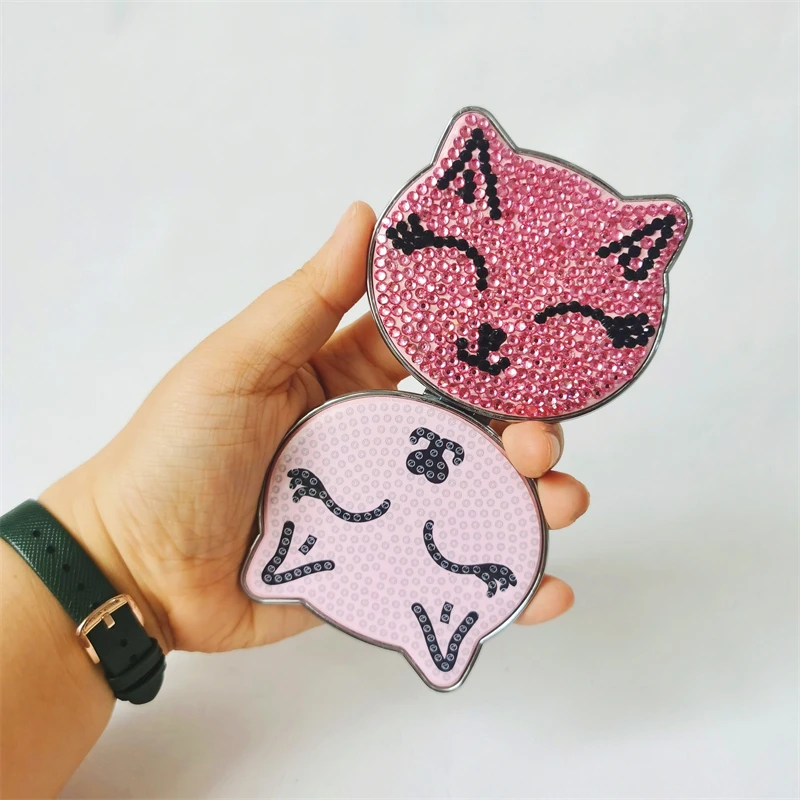 DIY Diamond Painting Mirror Kits Foldable Pocket Mirror Girl's Handy Makeup Mirror Full Drill Gift Cartoon Cat Penguin Doggy Pig