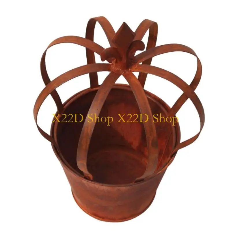 X22D Decorative Metal Flower Pot Container In Crown Styles Featuring Detachable Base Suitable For Balconies Easy Cleaning