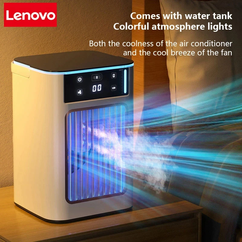 Lenovo USB Air Cooler Portable Desktop Cooling Fan With Humidifier Dual Mist Spray Water Tank With Ice Box For Bedroom Home