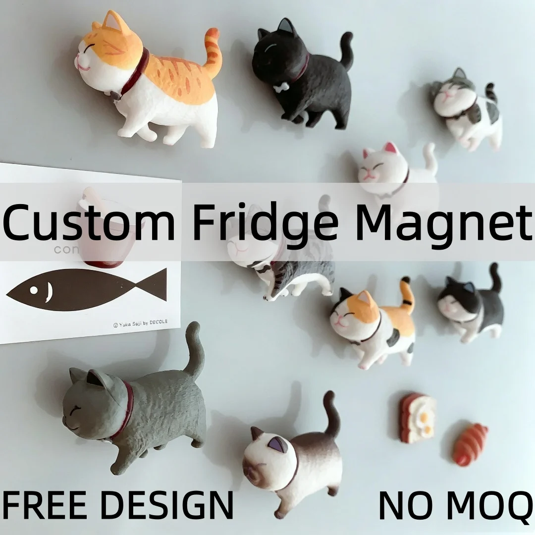 Custom 3D Cartoon Cat Resin Fridge Magnets Wholesale Anime Figurine Stickers for Home Office Decor, Customizable Gifts