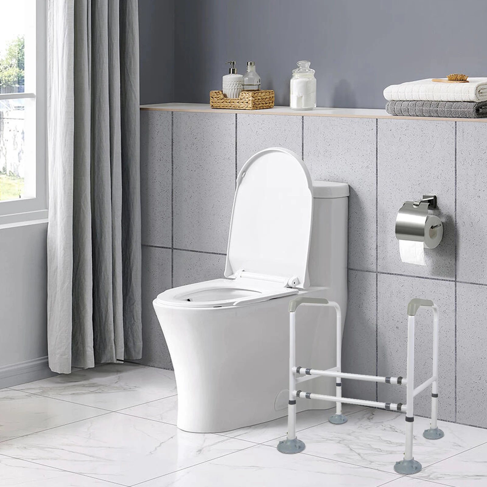 

Toilet Rail Suction Cup Handle Foot Pad Stable Attachment Comfortable Rubber Antislip Safety Elegant Gray Detachable Design