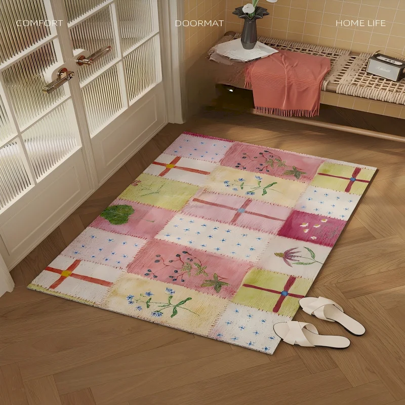 VIKAMA Color Patchwork Wildflower Plant Printed Door Mat Soft Water Absorbing Anti Slip Floor Mat Interior Home Decoration