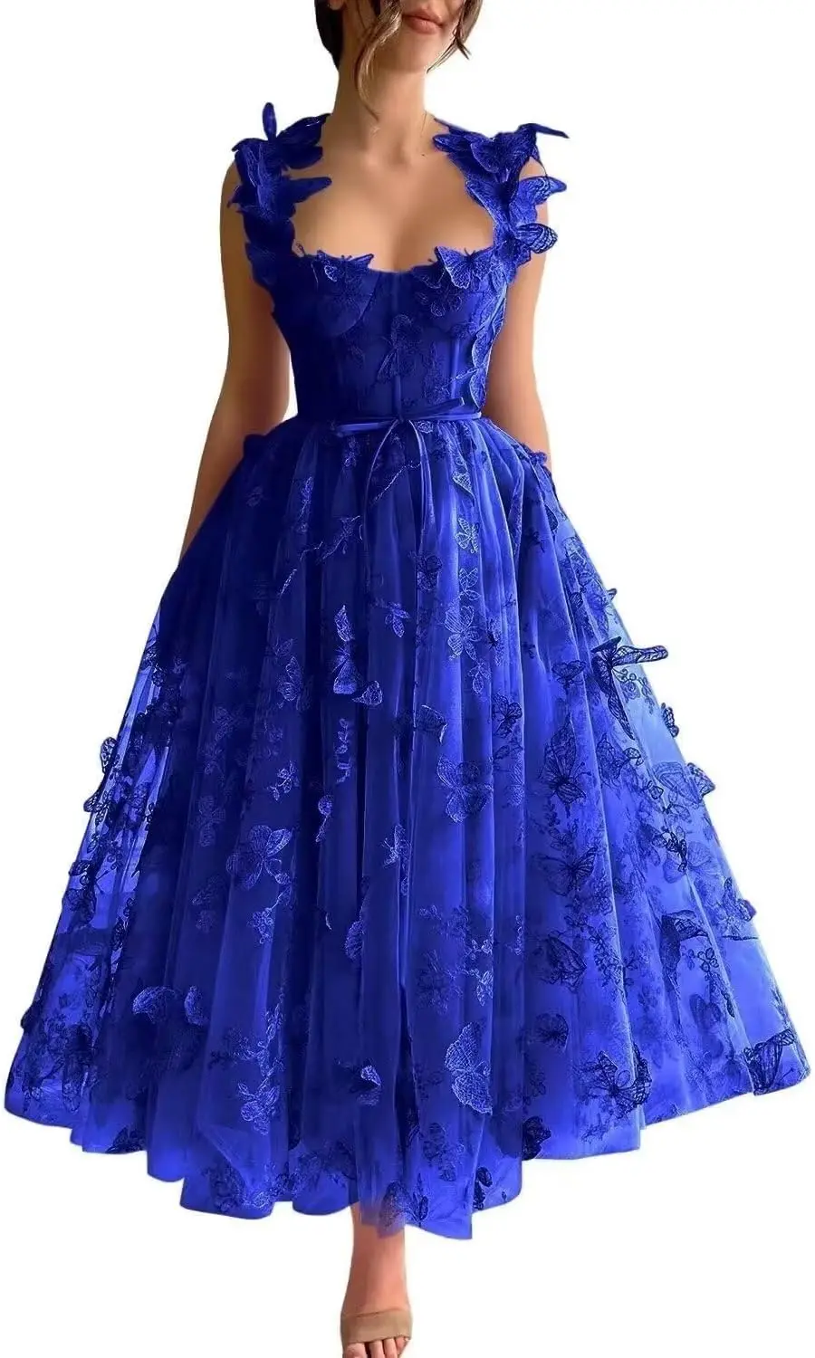 

Женские тюлевые платья для выпускного вечера с 3D бабочками длиной до пола, длинные кружевные вечерние платья для свадебной вечеринки для подростков 873, торжественный вечер