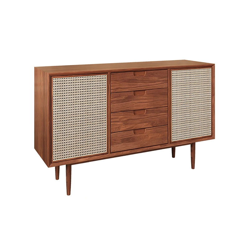 

North American black walnut Japanese rattan dining side cabinet, wabi-sabi locker, living room entrance cabinet