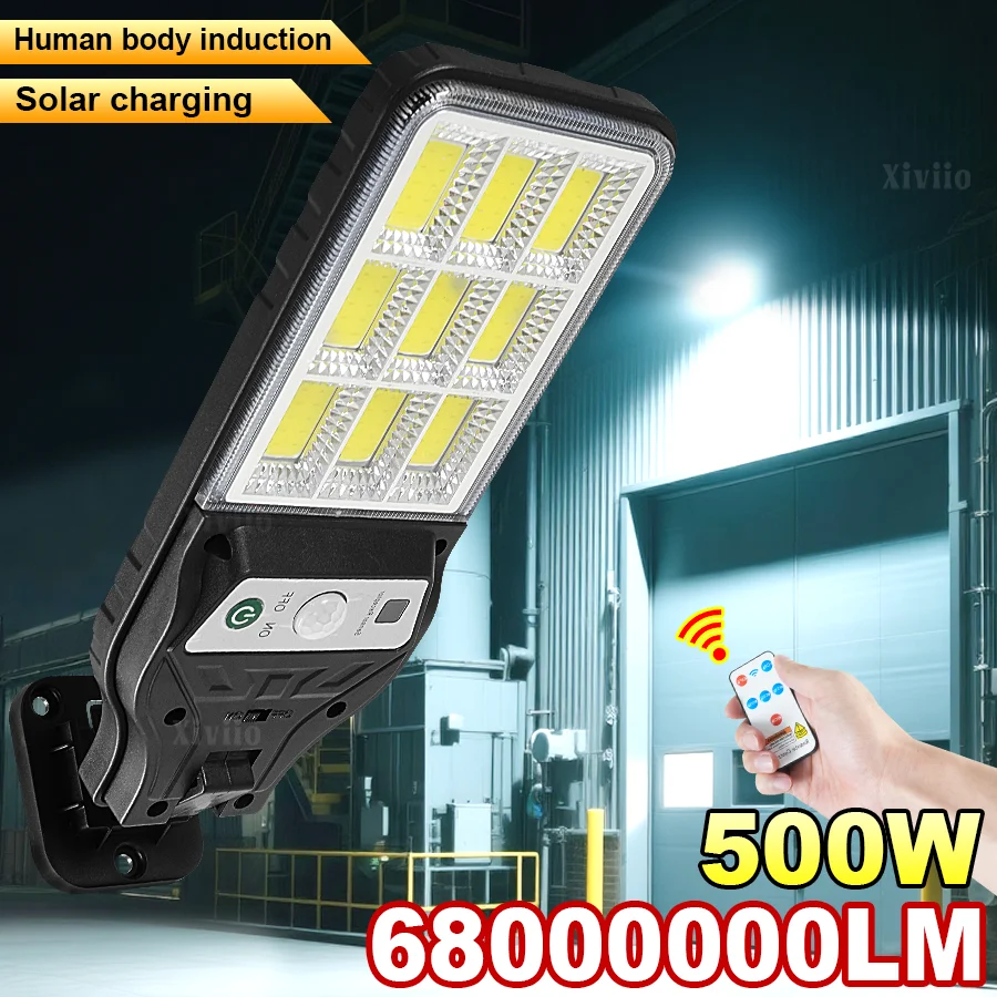 

Солнечные светодиодные фонари для улицы 68000000 лм, мощная солнечная лампа для гаража 500 Вт с датчиком движения, освещение от заката до рассвета для сада и балкона,лампа аккумуляторная светильник с датчиком движения