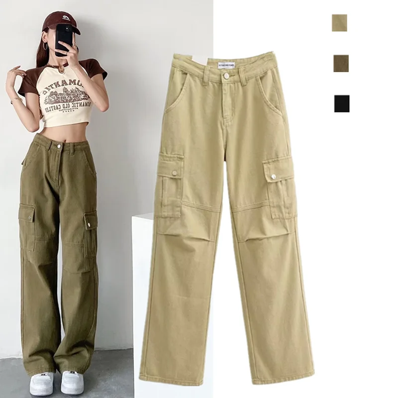 

American Retro High Waist Wide Leg Straight Cut Jeans for Women Faionable Workwear Slimming Design Long Pants