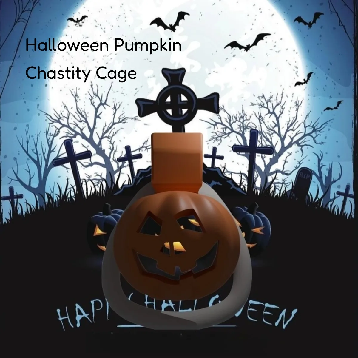 Halloween Pumpkin Chastity Cage with CB Lock SM Abstinence Chastity Lock Adult Products Sex Toys for Men with 3 Rings Cock Cage