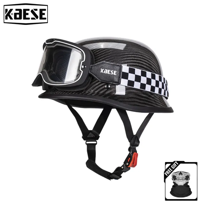 

Retro German Solider Style Carbon Fiber Half Face Helmet With Intelligent Photosensitivity Photosensitive Color Change