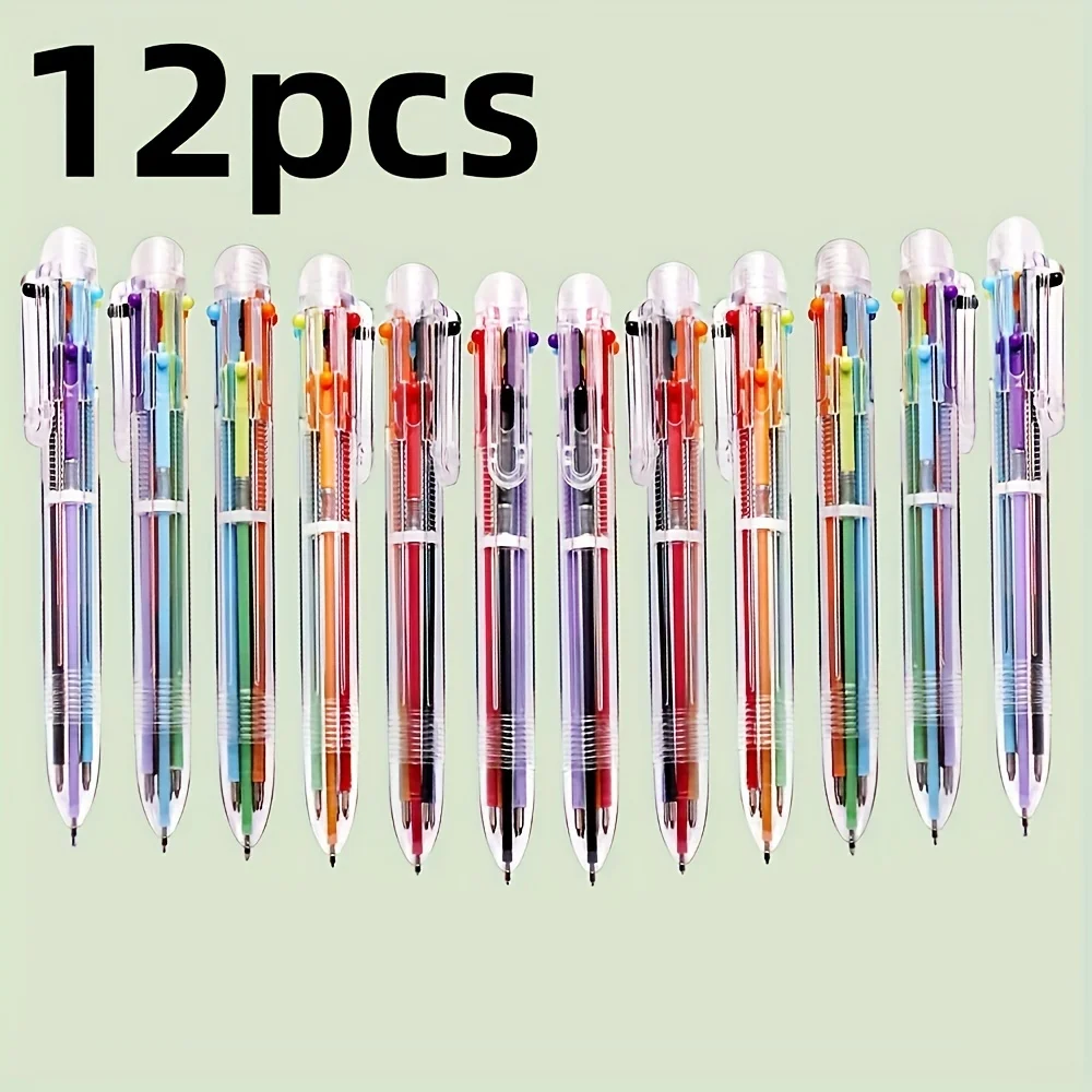6/12 Stück 0,5 mm 6-in-1-Mehrfarben-Kugelschreiber: 6 transparente Kugelschreiber für Büro, Schule und Geschenke – Detail 1