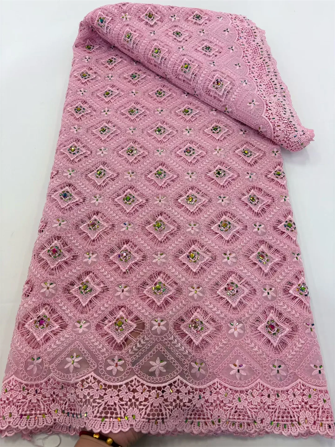 

Африканский гипюровый шнур, кружевная ткань со стразами, высококачественная водорастворимая для шитья нигерийских вечерних платьев 2025