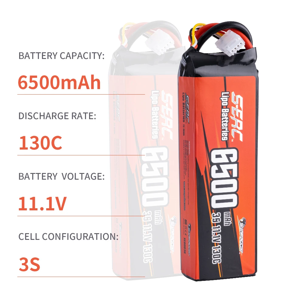 SUNPADOW 3S Lipo Battery 6500mAh 11.1V 100C 130C Soft Pack with Deans T Connector Rechargeable for RC Vehicles Car Tank Buggy