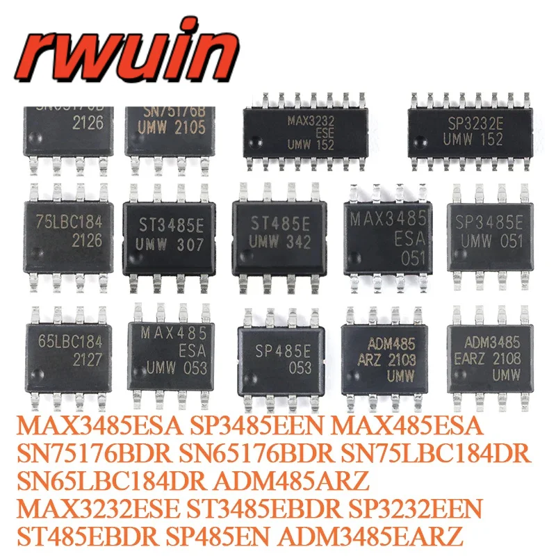 10PCS ADM3485EARZ ADM485ARZ SP3485EEN SP485EN MAX485ESA MAX3485ESA SOP-8 Half-duplex RS485 RS422 Transceiver Chip SN75176BDR