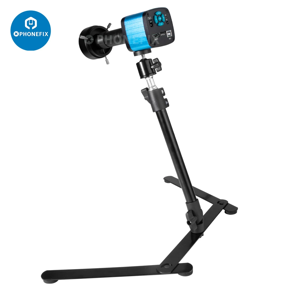 4K HD Industrial Digital Camera Set with 1-130X Zoom C-mount Lens Fortable Overhead Tripod Holder for Soldering Repair