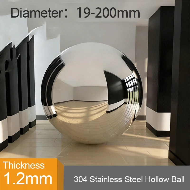 1.2mm Thick 304 Stainless Steel Mirror Hollow Decorative Sphere Silver Home/Garden Decoration High Gloss Metal Ball Dia 19-200mm