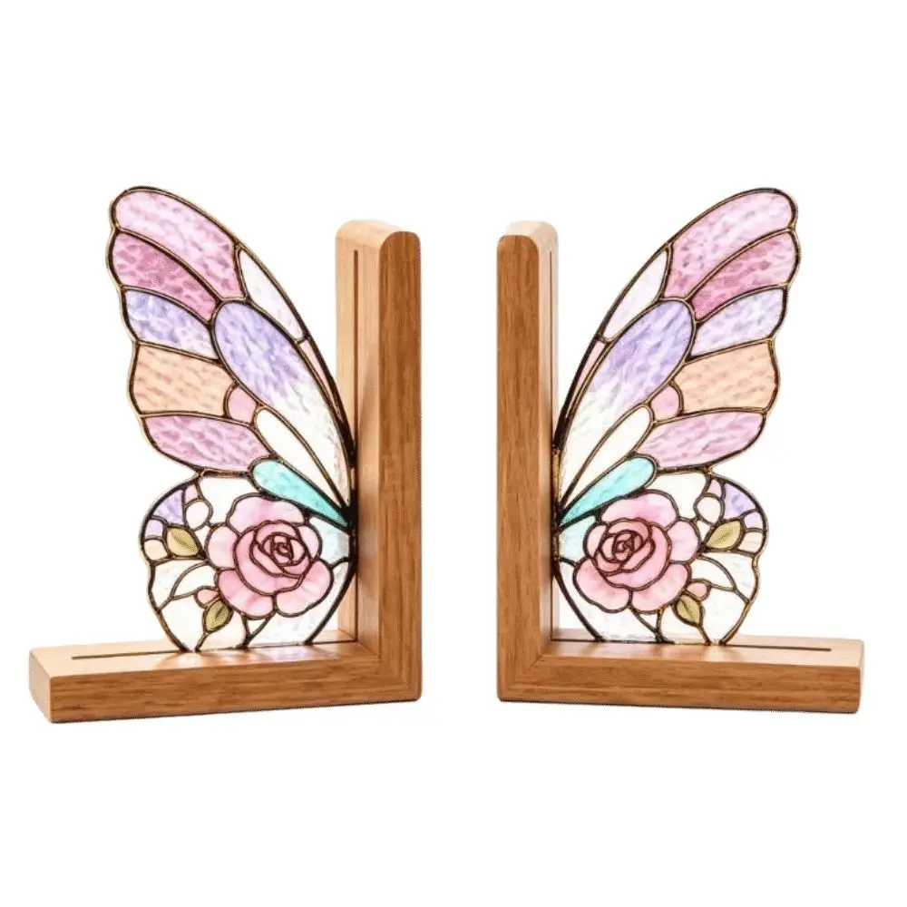 Creative Colorful Butterfly Wings Bookend Set Acrylic Decorative Book Stand Desktop Organizer Book Ornaments For Bookshelf