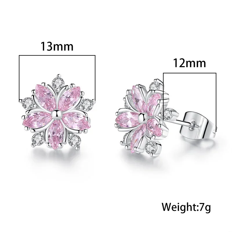 20242024 Luxury Female Red Stone Flower Stud Earrings Silver Color Zircon Wedding Jewelry For Women