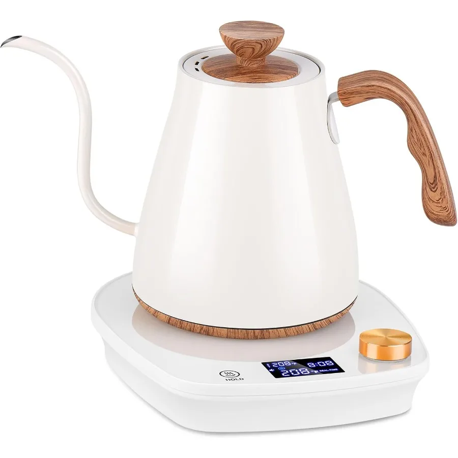 

Gooseneck Electric Kettle Intelligent Temperature Control Stainless Steel Inner 1000W 0.9L Cream White for Pour Over Coffee Bre