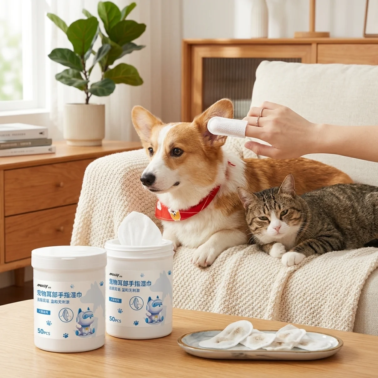 50pcs Cat and dog ear cleaning wipes,  Dental cleaning wipes,mite proof, cleans earwax,suitable for cats,dogs