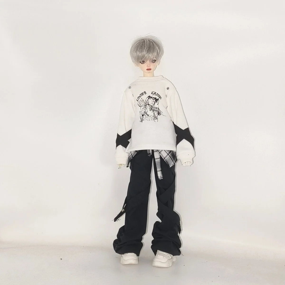 

Одежда для кукол BJD подходит для размеров 1/4, темная толстовка с круглым вырезом и вербовыми гвоздями и штаны, аксессуары для кукол (2 точки)