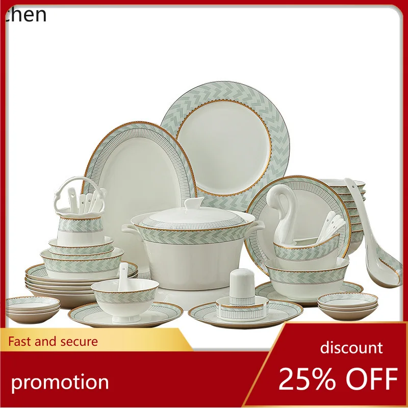 

YFY Ceramic Dinnerware Set for Home Use, Fresh and Simple Bone Porcelain Tableware and Chopsticks Set
