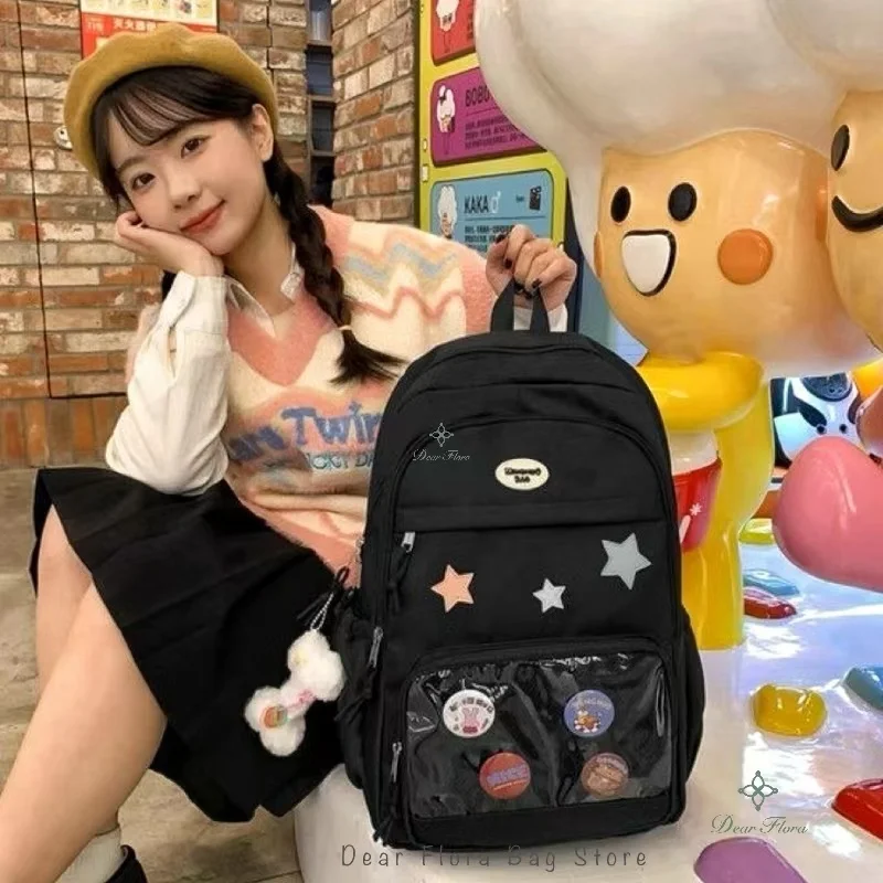 Y2k Star ransel Ita perempuan tas transparan tas sekolah tampilan DIY pelajar ransel kapasitas besar ransel bepergian kasual