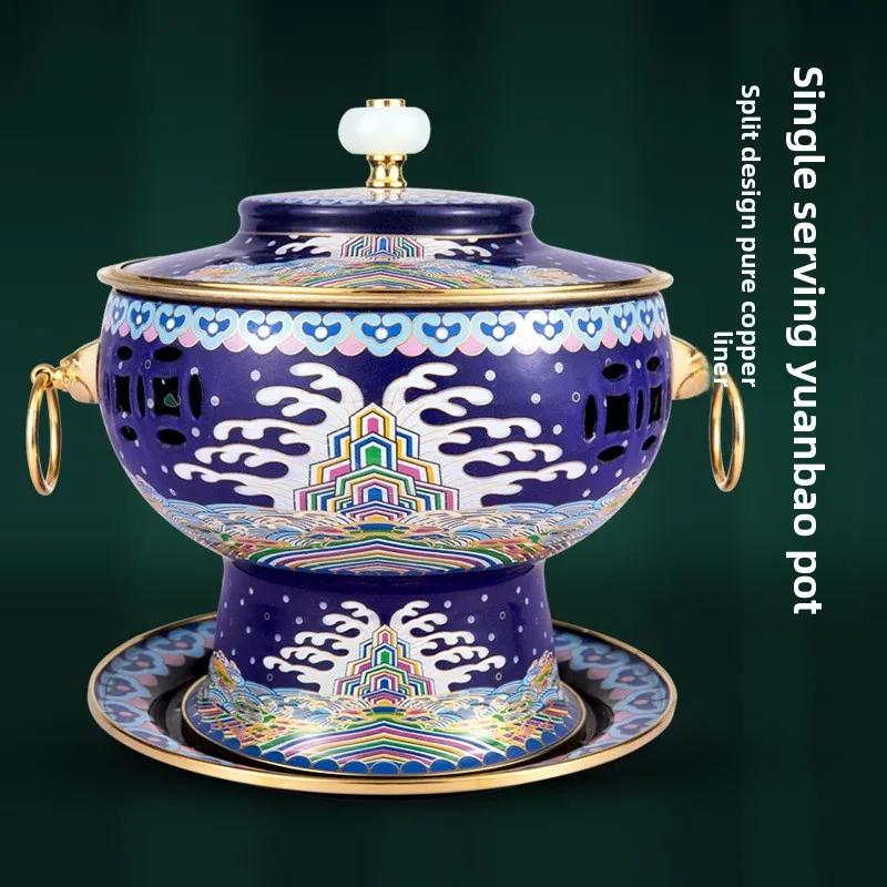 

New Jingtai Blue Copper Hot Pot Burning Environmentally Friendly Oil Alcohol Falang Copper Fire Boiler Braised Meat Chinese Gift