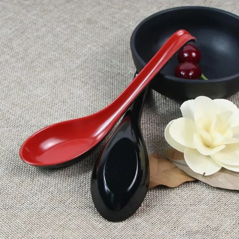 20-1PCS Red Black Soup Spoon Plastic Long Handle Dumplings Melamine Scoop Restaurant Bar Household Dinner Cutlery Anti-Shock