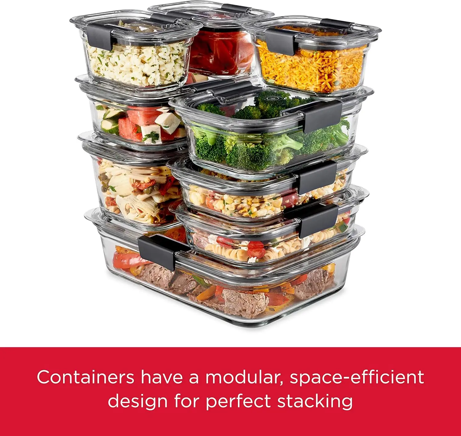 Brilliance Glass Storage Food Containers with Lids (18 Pieces Total), Set of 9 (Varied Sizes), Clear, 9 Count