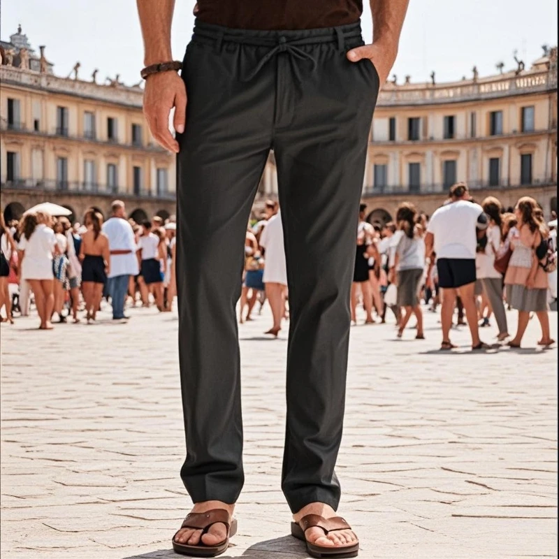 

Men's Pants Summer Black Gray Thin Business Casual Fit Korean Version Pants Outdoor Elastic Breathable Straight Leg Sweatpants