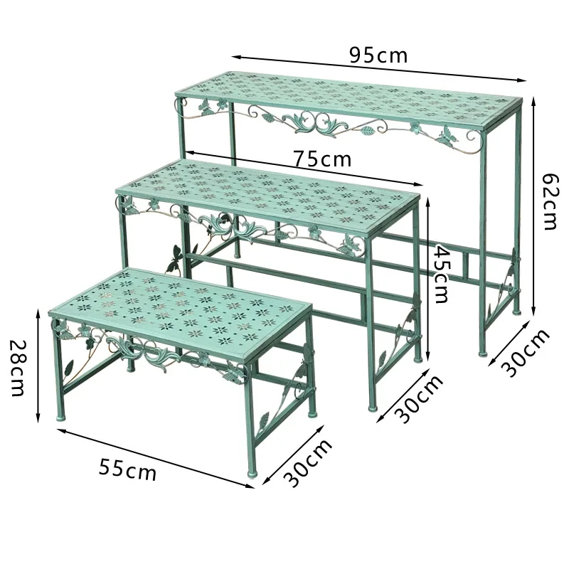 Old wrought iron flower stand Outdoor courtyard Multi-layer shelf Balcony floor-to-ceiling garden stepped flower pot bracket