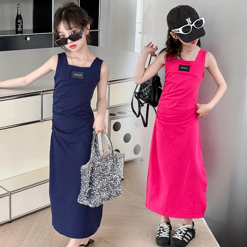 Trend Childrens dresses Girls Dress Sleeveless Skinny Long Dresses Side Cut Slit Casual Dress Girls Kids Clothes one-pieces Suit