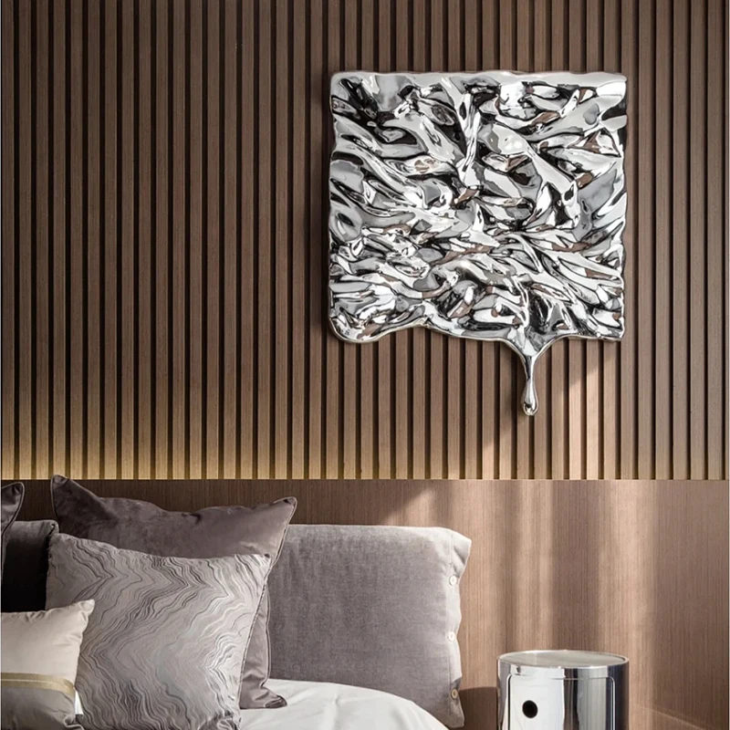 Luxury decoration stainless steel metal water drop pattern handmade 3d metal art abstract water carving interior decoration