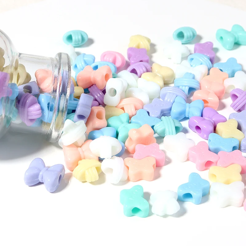 50 teile/lose Pastellfarben Acryl großes Loch Perlen niedlichen Bogen Süßigkeiten Farbe lose Spacer Perlen für Schmuck machen Handarbeiten handgemacht