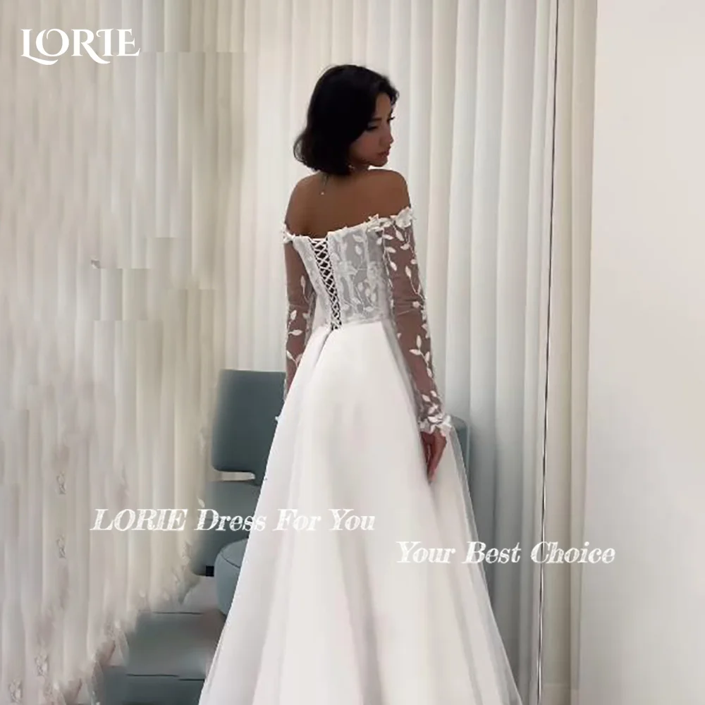 LORIE Vintage Lace Wedding Dress Applique Flower Off Shoulder Long Sleeve A-line Bridal Gown 2025Princess Bride Dress Customized