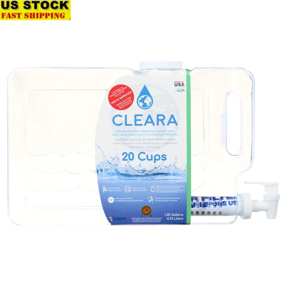 

Дозатор системы фильтрации воды большой емкости, 20 чашек, 1,25 галлонов, уменьшает хлор, улучшает вкус, тонкий дизайн, пространство на холодильник