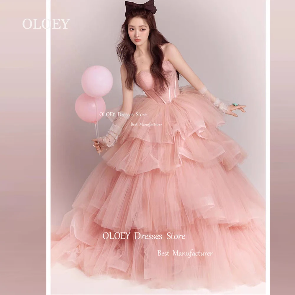 OLOEY Exquisite Sweetheart Pink Prom Dresses Wedding Photoshoot Tiered Silky Organza Performance Dresses Wedding Party Gowns