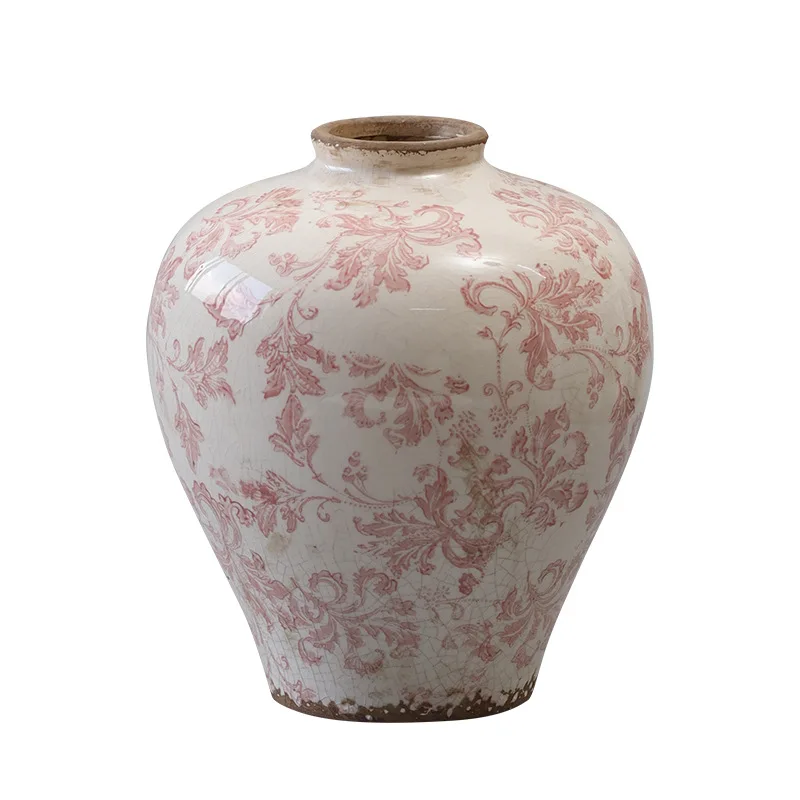 

Ceramic vase ornament, living room blue and white porcelain with dried flowers, decorative flower utensils, Chinese porch