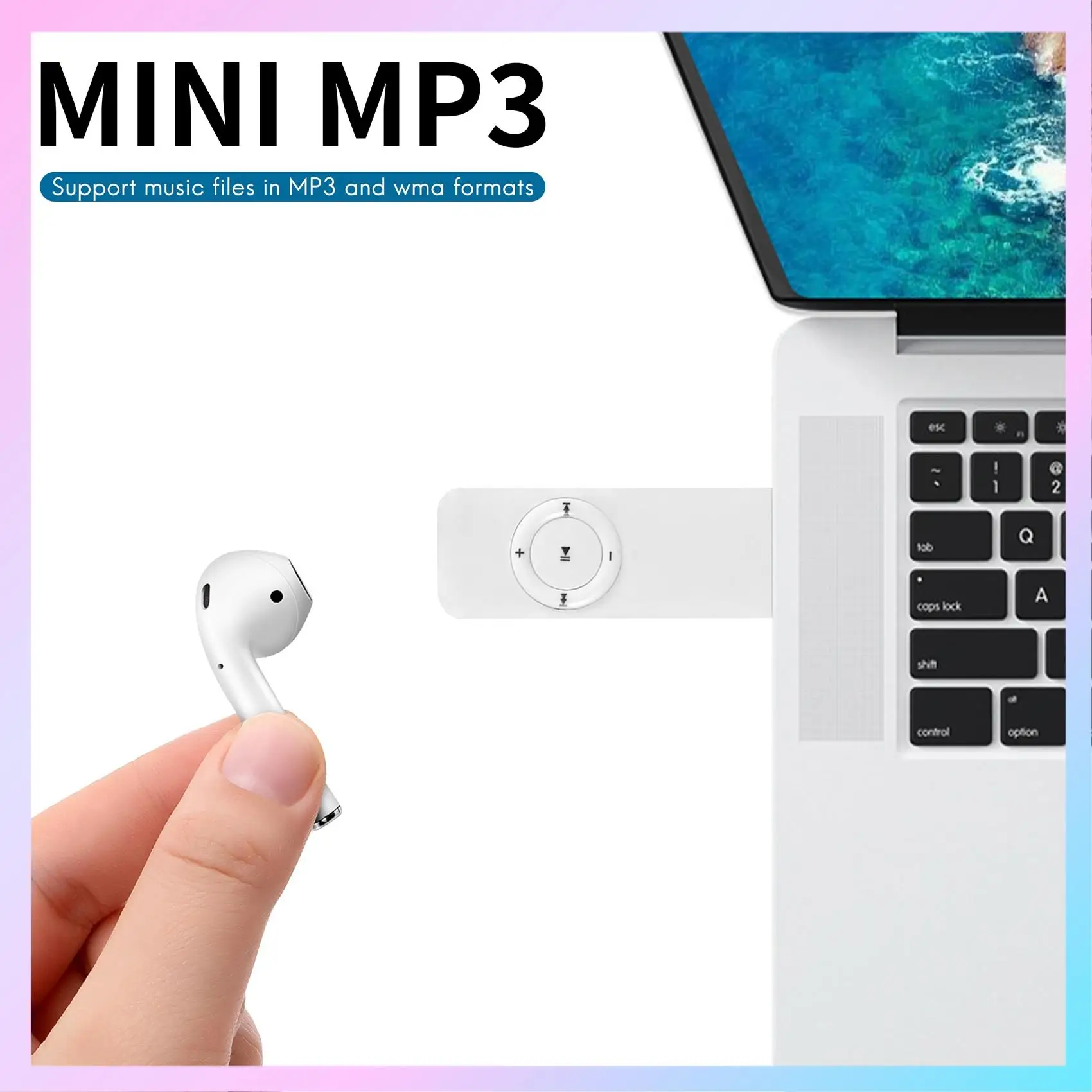AB25-Portable USB Sport U Disk Mini Mp3 Music Player Support 32GB    TF Card(White)