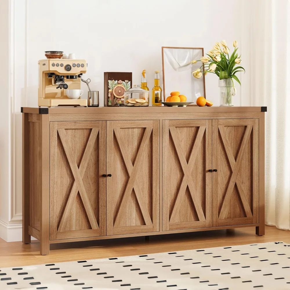 

Farmhouse Style Large Sideboard with Storage and Adjustable Shelves, 55 Inch Buffet Cabinet for Kitchen and Coffee Bar