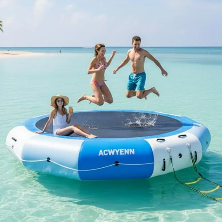 

Lake floating water trampoline PVC material blue color extra-large 10/12/15FT inflatable design with reinforced seams for durab