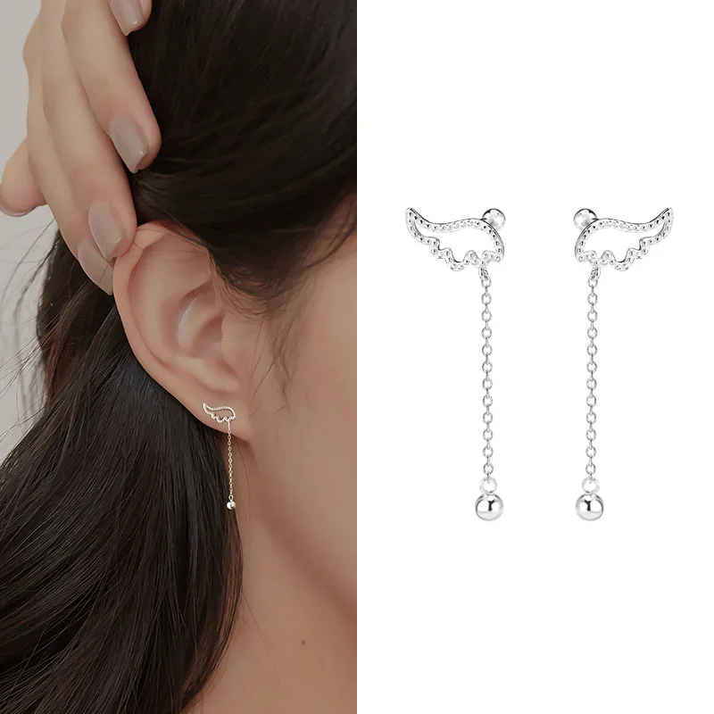 

100% 925 Sterling Silver Wing Earrings for Women Girl Hollow Out Geometric Chain Tassel Design Jewelry Party Gift Dropshipping