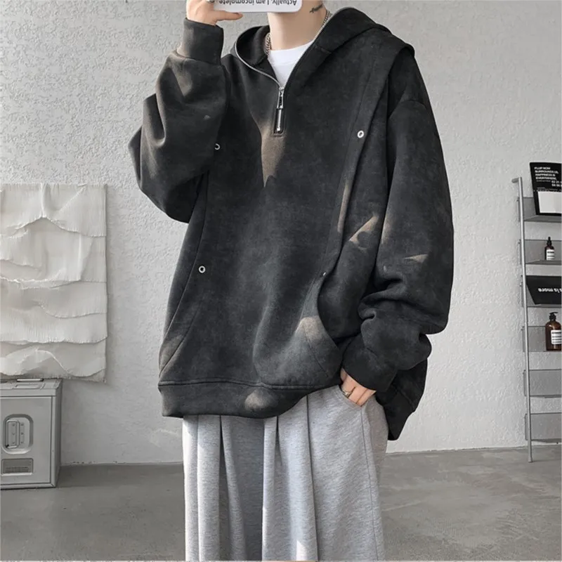 

Retro Tie-dye Printed Hoodie Men Fleece Warm Pullover Sweatshirts High Street Hip Hop Streetwear Oversized Unisex Hoodie