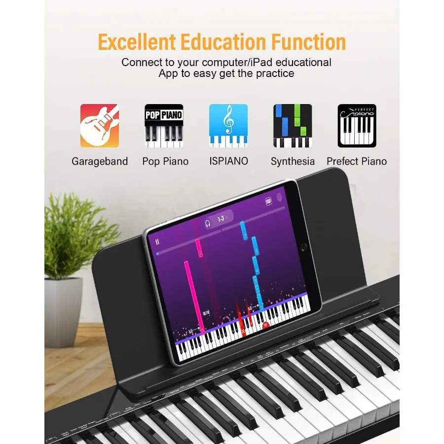 Piano digital semi-pesado de 88 teclas com design em tamanho real para uso doméstico e em estúdio, teclado portátil com suporte duplo X inclui