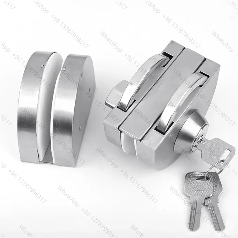 Glass Door Lock Display Cabinet Showcase Locks Stainless Steel Double Door No Need Drilling Anti-Theft Home Door Hardware