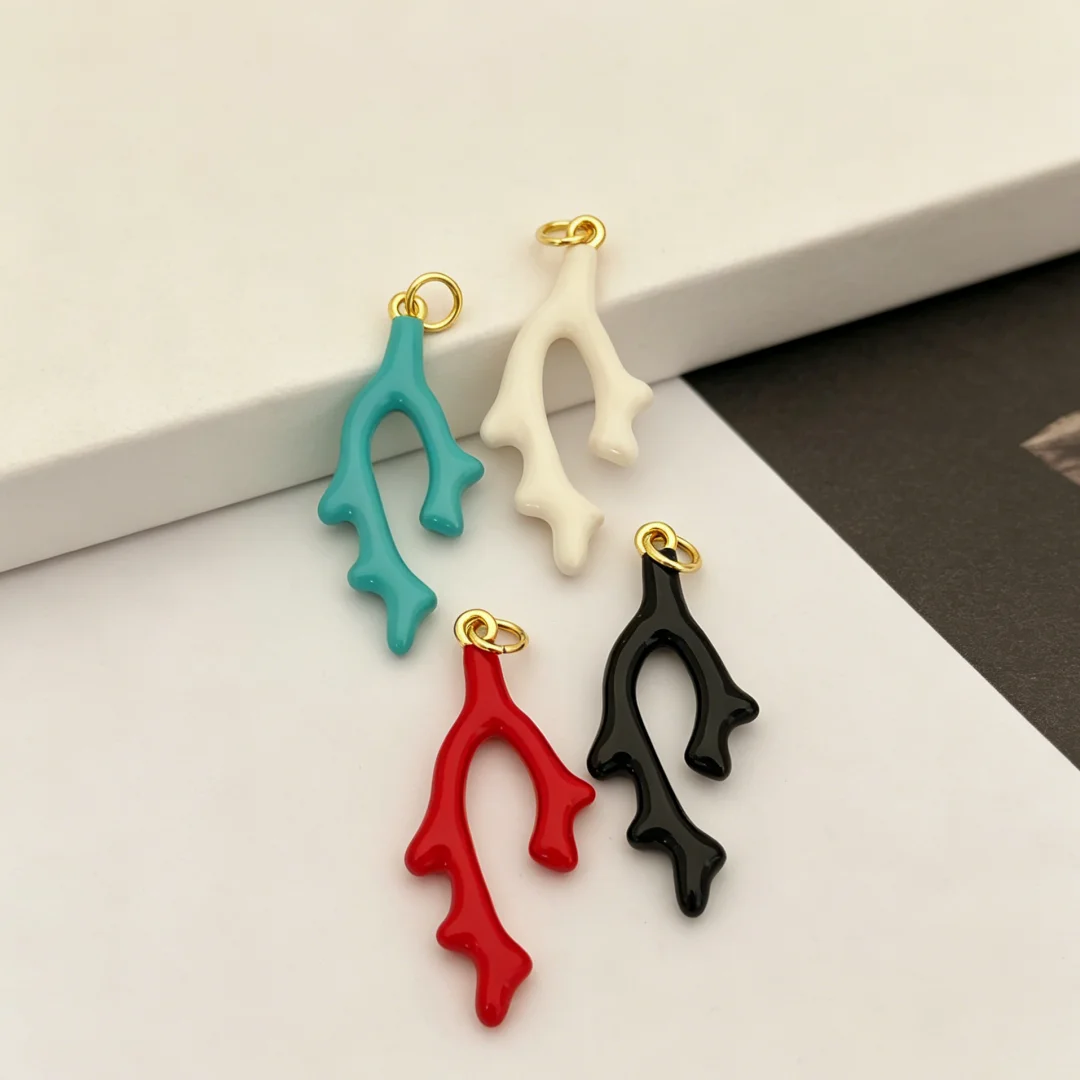 3-個のペンダントエナメルコーラルチャーム滑らかな光沢のある真鍮ベース-diy-ジュエリーアクセサリーネックレスブレスレット作成パーティー着用男性女性