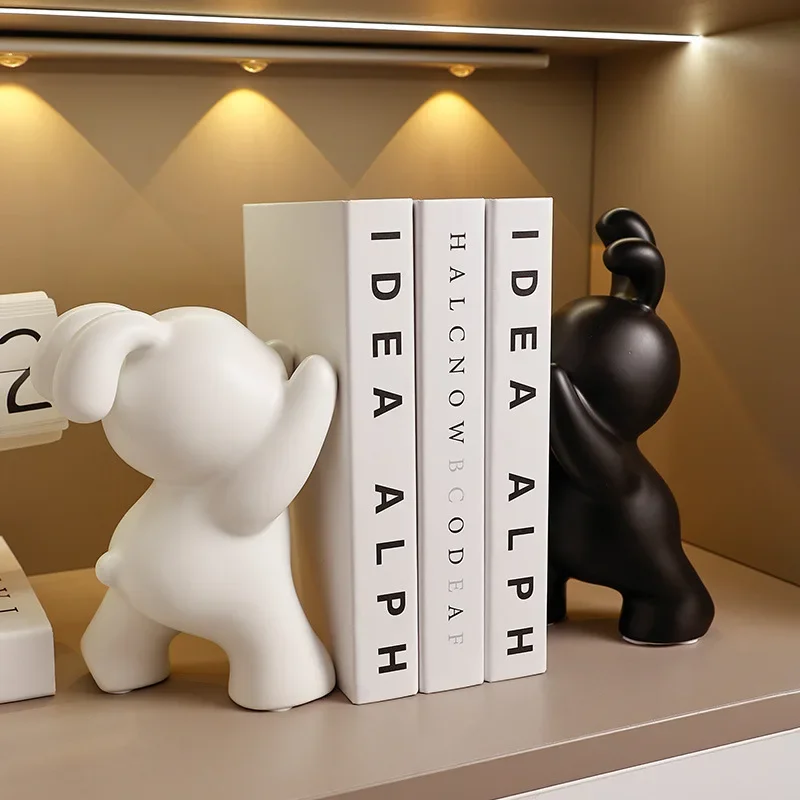 Desk Accessories Ceramic Rabbit Bookend Statues Bookshelf Living Room Decoration Figurines Nordic Cartoons Craft Home Decor Gift